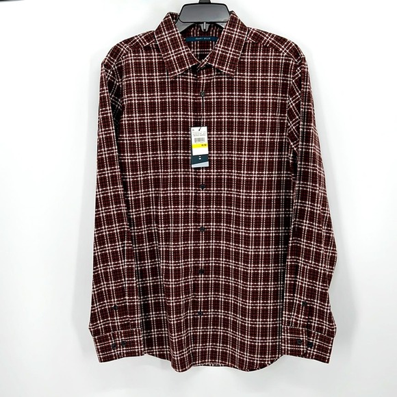 PERRY ELLIS Long Sleeve Pintuck Open Collar Shirt Men's M Size / eaa497755